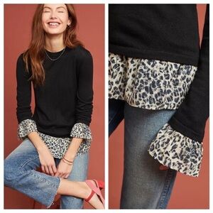 Kachel X Anthropologie | Cashmere Blend Leopard
Ruffle Hem Sweater Black 2